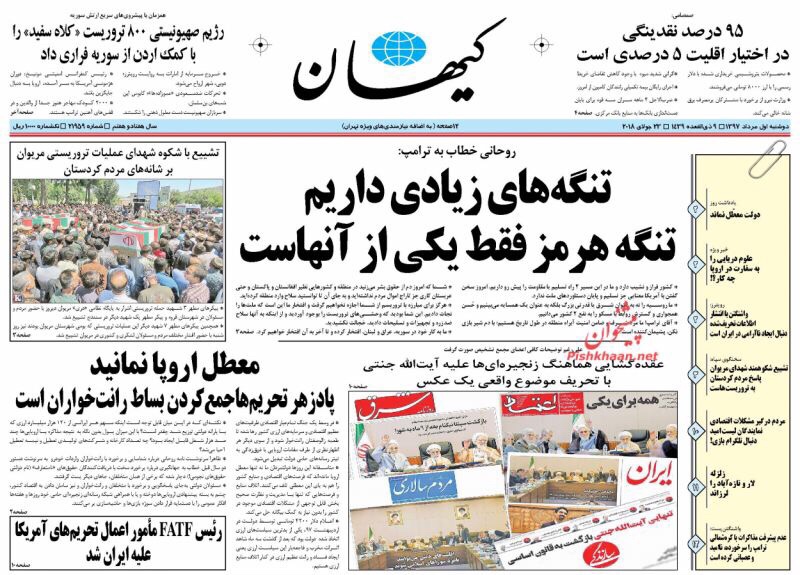 مانشيت طهران: الصحف الأصولية تشيد بتهديدات روحاني ودولار طهران 9000 1