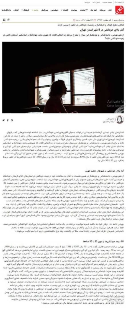 شبابيك إيرانية: ارتفاع نسبة الانتحار في بعض مناطق طهران.. الأسباب الدوافع؟ 1